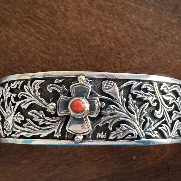 Vintage ornate oxidizedsterling silver cuff bracelet